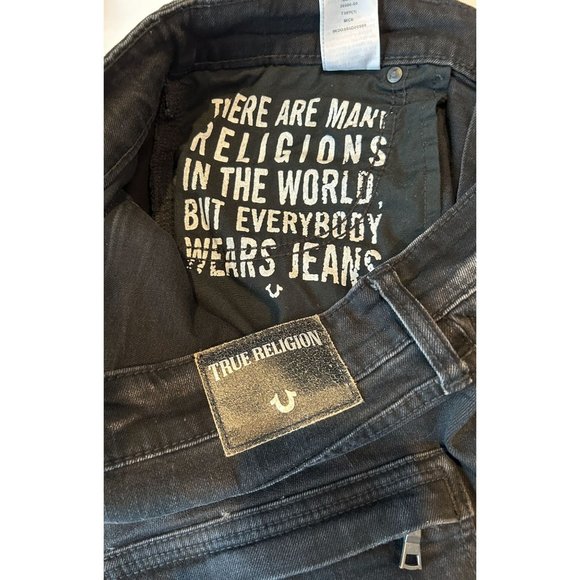 True Religion Mick Slouchy Skinny Black Jeans 34‎ x 31 Zipper Ankle Distressed - Picture 8 of 9